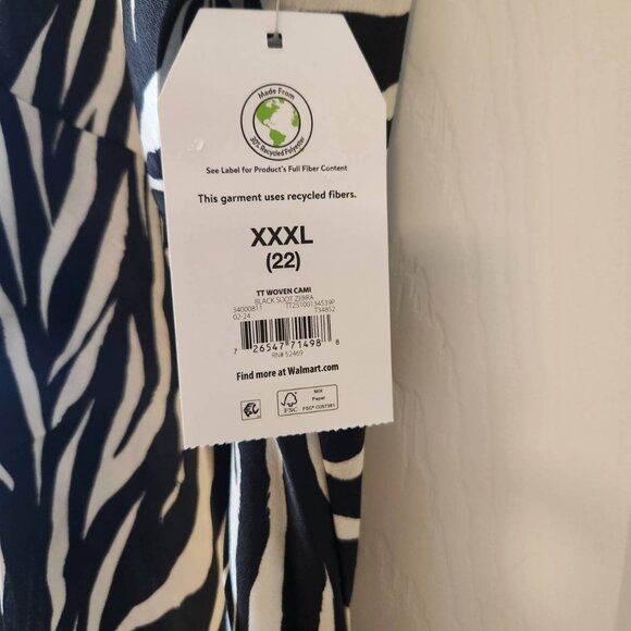 Time and Tru Womens Zebra Print Spaghetti Strap Cami Top XXXL Adjustable Straps - Picture 3 of 10